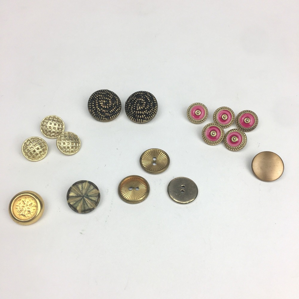 16 Mixed Round Gold Colored Toned Textured‎ Shank and Regular Buttons Vintage